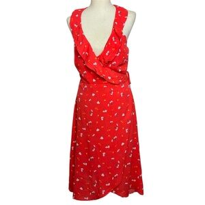 NWT Lumiere Red Floral Wrap Style Sleeveless Midi Dress Size Large